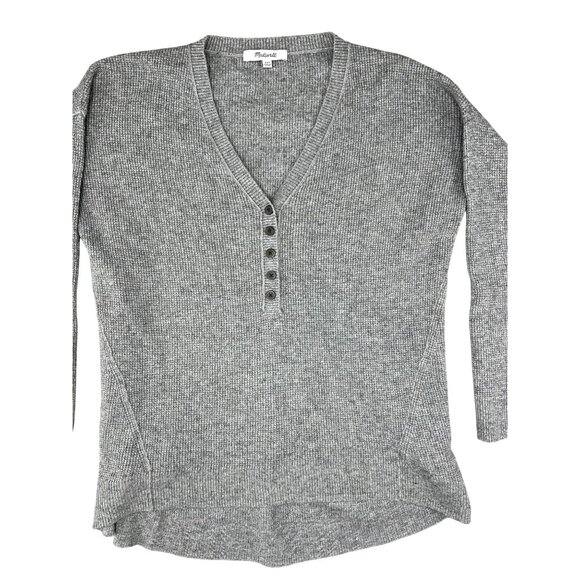 Madewell Sweater Womens Grey Asherton Waffle Henley Sweater Button-Front XXS - Picture 12 of 13